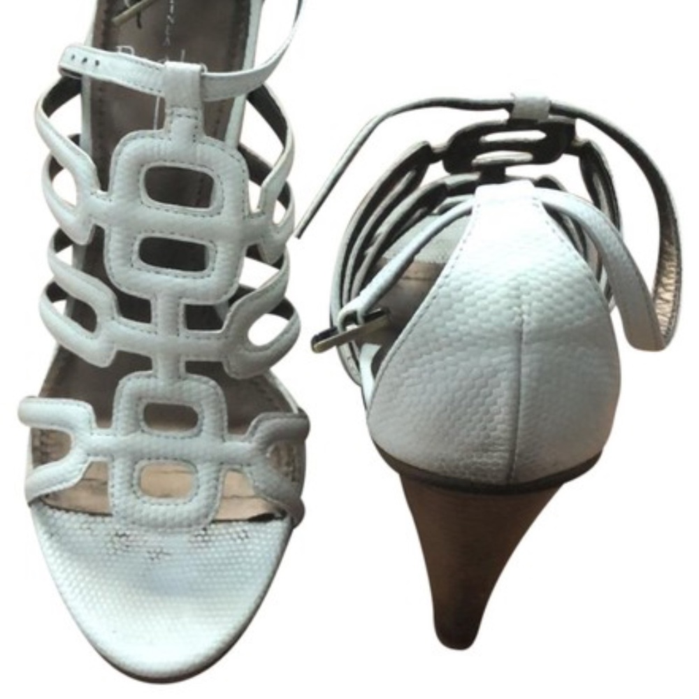 Linea Paolo White Cage Wedge Pumps